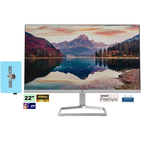 HP 22” 1080P IPS FreeSync Monitor, Black & Silver, M22f
