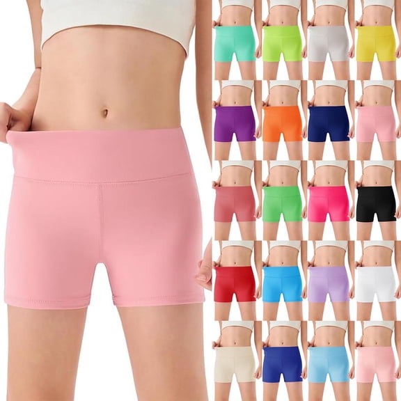 Girl's High Waist Yoga Dance Shorts For Girls Athletic Solid Color Stretch Workout Capris Soft Tight Yoga Short Pants For Kids