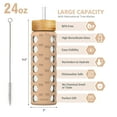 thumbnail image 3 of MUKOKO 24oz Glass Water Bottle, Motivational Water Tumbler with 2 Lids and Straw, Time Marker Reminder Silicone Sleeve, Amber, 3 of 7