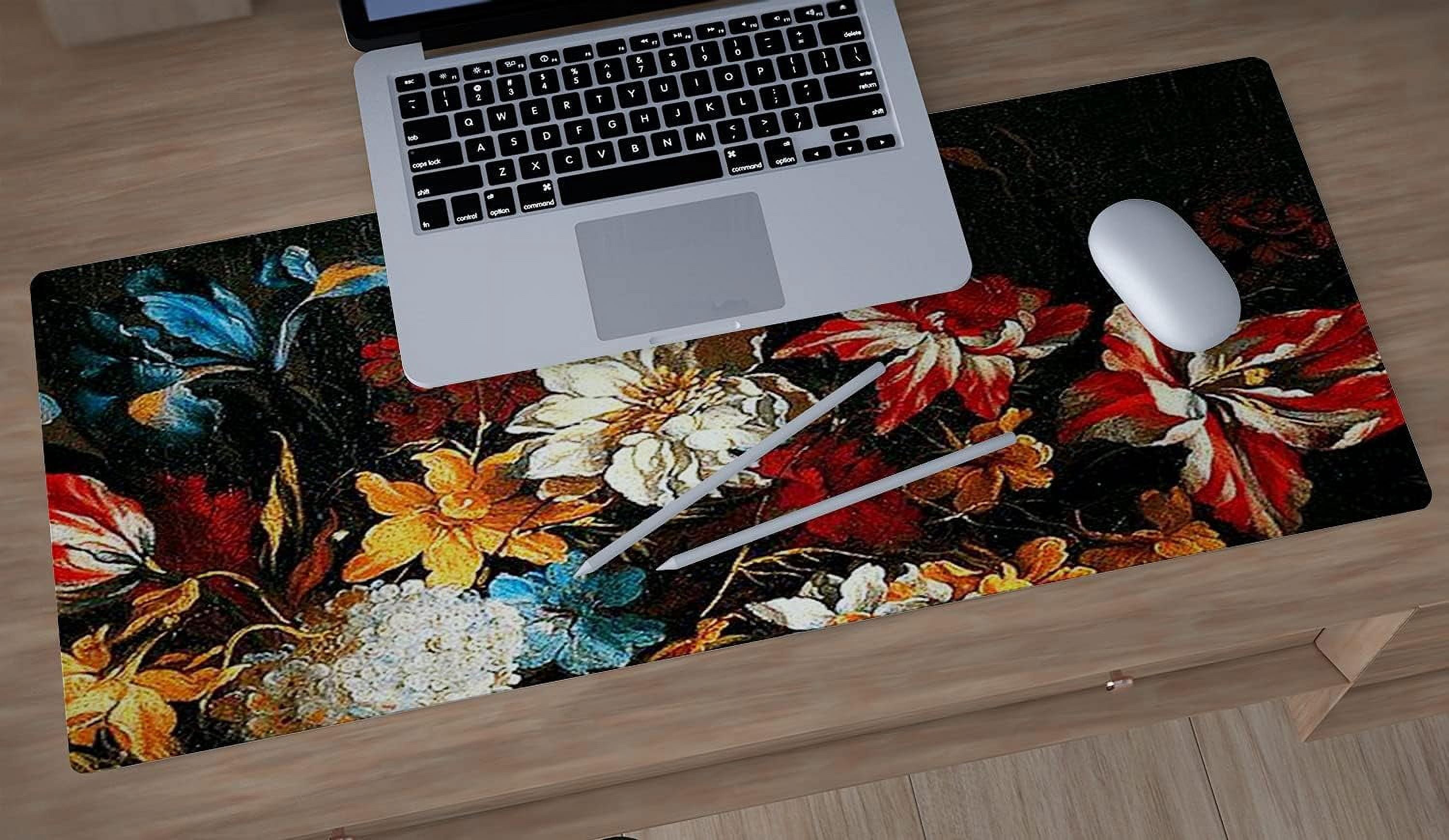 Extended Gaming Mouse Pad Large Desk Mat XXL 35.4x15.7in Mouse Pad Non-Slip Rubber Base Keyboard Pad Waterproof Desktop Mat for Laptop Computer Work Game Home Office-Painting Flower