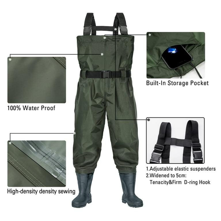 Fishing Waders for Men with Boots Waterproof Chest Wader for Women Nylon  Pants Hanger PVC Boots Brown M11/W13