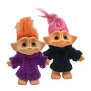 2x Cute 4" Tiny Troll Dolls Multicolor Hair with Clothes Mini Doll Figures Toys