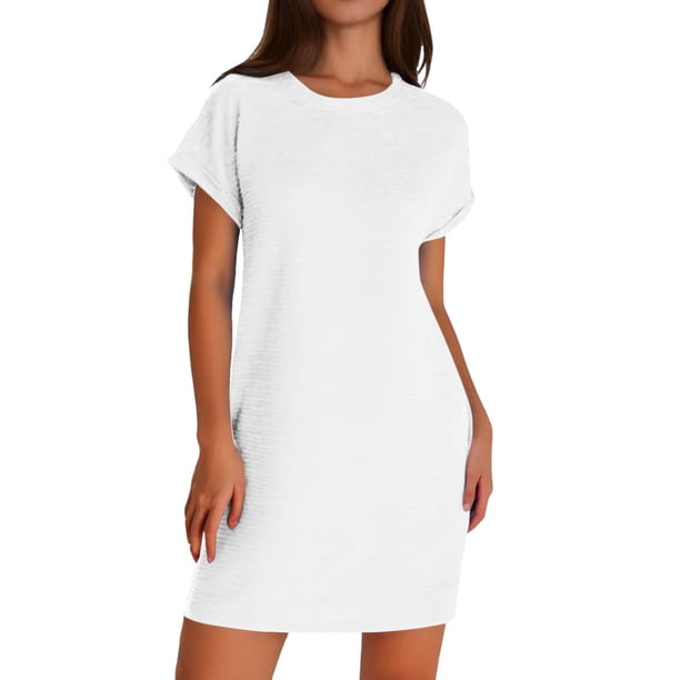 Vestido mini de manga corta para mujer 2025 Summer: vestido ligero y transpirable para vacaciones en la playa, diseño con pliegues en la cintura, tallas S-XXXL