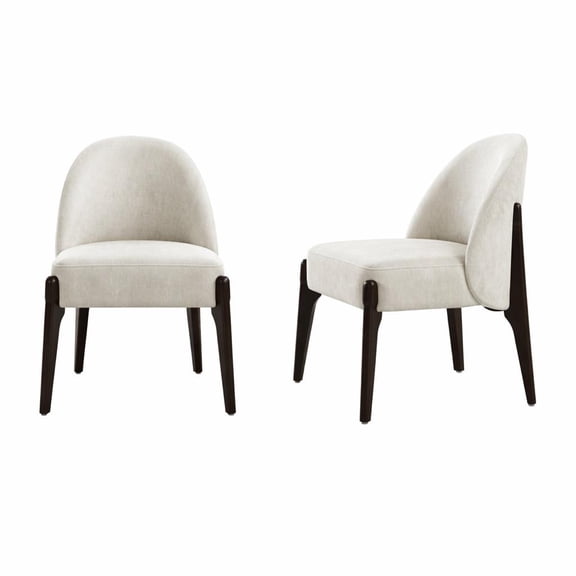 Oslo Contemporary Modern Chenille Wood Side Chair in Cream - Set of 2