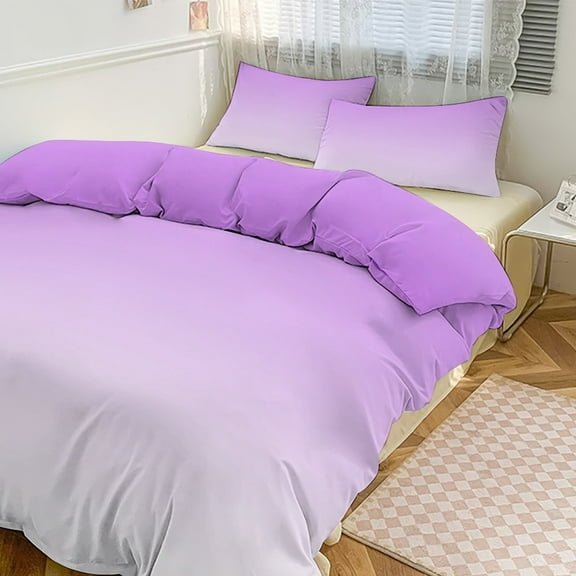 3 Pcs Soft Bedding Set, Includes 1 Duvet Cover with Zipper And 2 Pillow Shams,Purple And White Gradient Twin(86"x70")