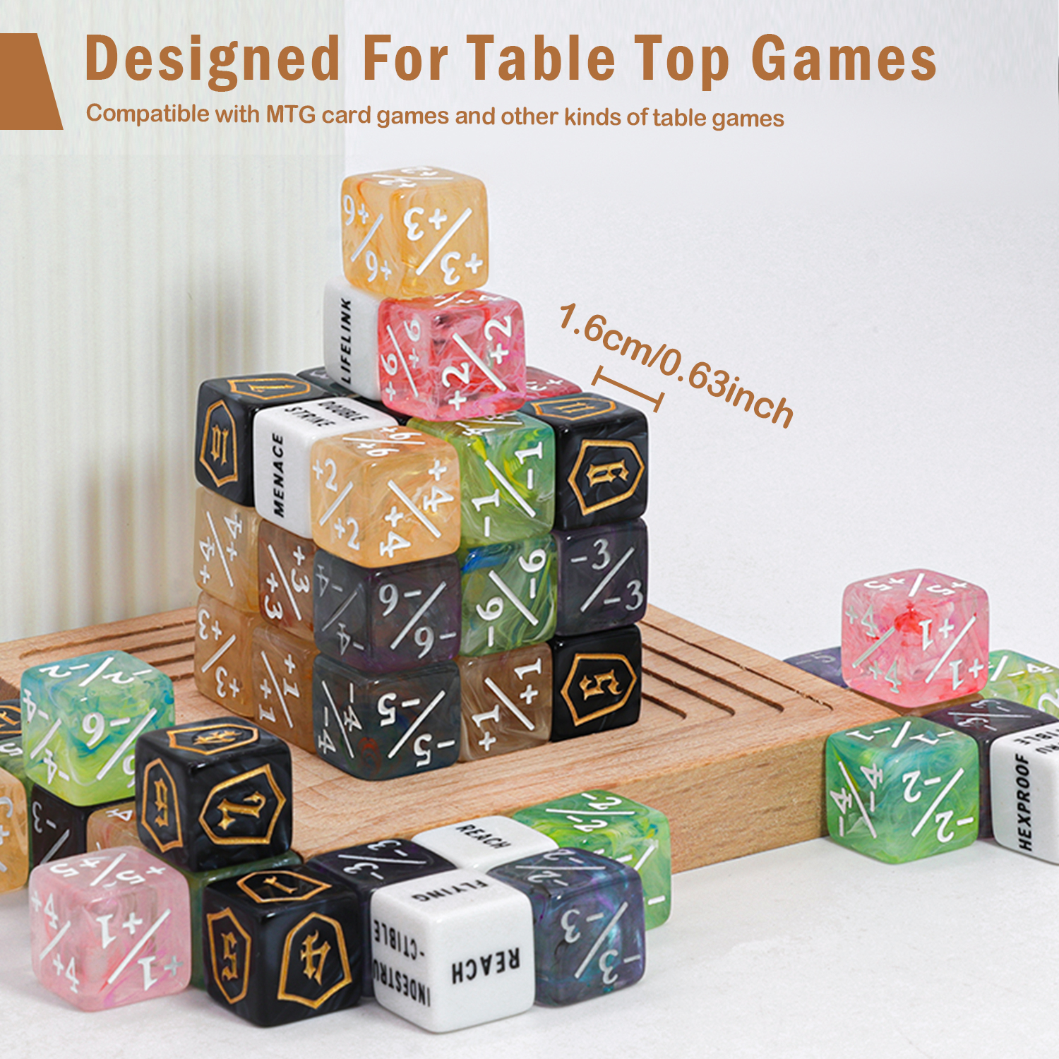 SWAJUJA 60 Pieces MTG Dice Set with Keyword Token Dice & Plus 1 Life Counter & Shield in 6 Colors for Magic The Gathering, MTG, Cards Gaming Accessories