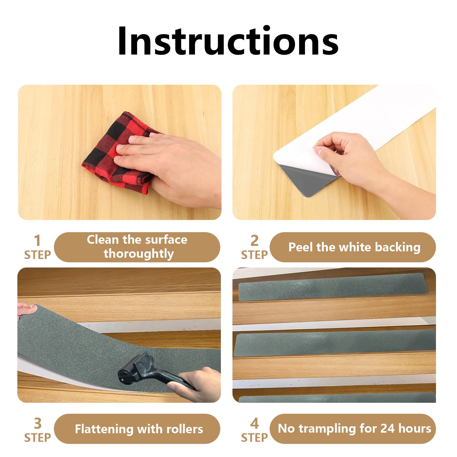 Kaskawise Outdoor Stair Treads Non-Slip Weather Resistant,4" x 24" 15 Pack, Pre-Cut Anti Slip Step Strips, Waterproof Grip Tape for Stairs Steps Staircases, Grey