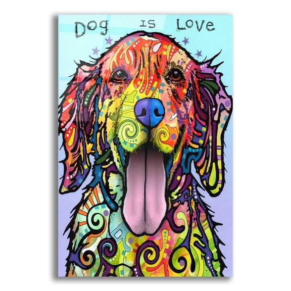 Epic Art 'Dog Is Love' by Dean Russo, Acrylic Glass Wall Art, 16"x24"
