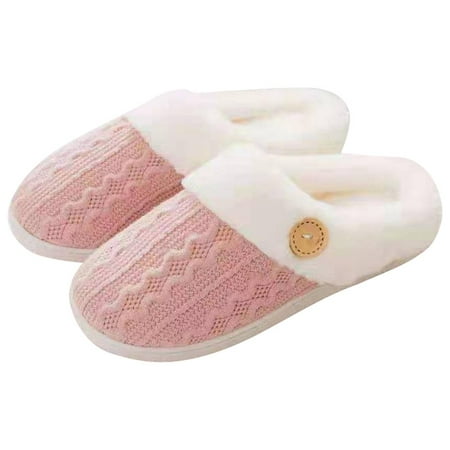 

Womens Slipper Warm Comfy Memory Foam House Slippers Knitted Shoes Faux Fur Lined Anti-Skid Rubber Sole Bedroom Cozy Indoor Outdoor Slippers