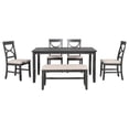 thumbnail image 2 of 6 Piece Solid Wood Dining Room Set with Upholstered Bench and 4 Dining Chairs, Rustic Farmhouse Kitchen Table Set with Bench and 4 Chairs, 36” x 60” (Gray), 2 of 8