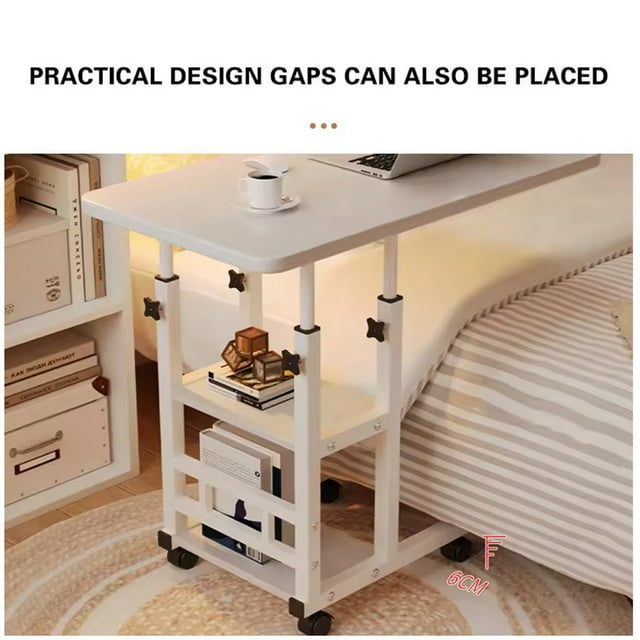 OUYAWEI Table en C à Hauteur Réglable avec Roues, Table d'Appoint Mobile pour Collation avec Planche à Dessin Inclinable, Support de Canapé, de Chevet et d'Ordinateur Portable, Plateau Télé en Forme de C avec Étagères de Rangement, Blanc, 80 x 40 cm