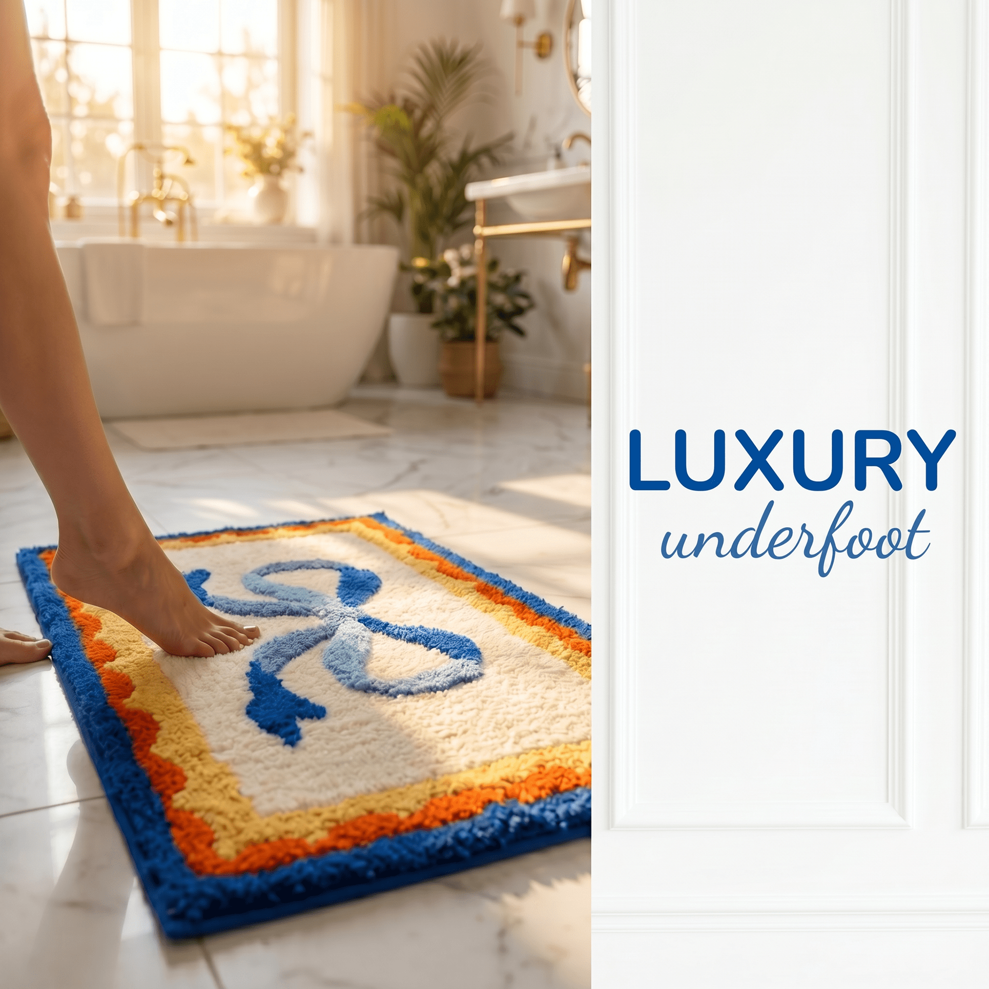 Unique Bargains Aesthetic Printed Soft Absorbent Shaggy Bath Mat Blue Red 32" x 20"