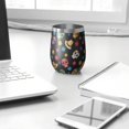 thumbnail image 3 of 12oz Stemless Wine Tumblers Black Colorful Skull Flower Hat Pattern Vacuum Insulated Stainless Steel Travel Tumbler Cups Mug with Lid and Straw for Champaign,Cocktail,Beer with Cleaning Brush, 3 of 5