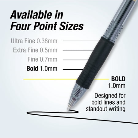 Pilot G2 Retractable Gel Ink Pens, Bold Point, Black, 2 Count
