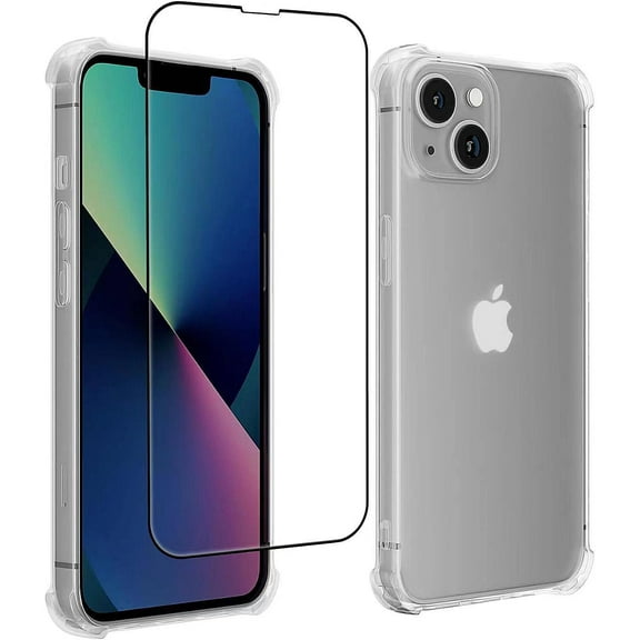Case for iPhone 13 with 2 Pack Full Cover Tempered Glass Screen Protector and 1 Pack Camera Lens Protector, Soft Clear TPU Shockproof Case Cover for iPhone 13 6.1 inches