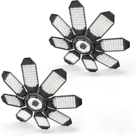 40000-Lumens LED Garage Shop Lights 6500K Super Bright with 8 Deformable Panels for E26/E27 Socket 2-Pack