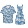 thumbnail image 2 of Jiueut Blue Dandelion Pattern Couple Matching Outfits Men's Casual Hawaiian Shirt or Women's Sleeveless Mini Dress Flare Sundresses, Breathable for Luau Camping Cruise Beach, 2XL, 2 of 5