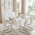 thumbnail image 3 of JUFU 71" Modern Dining Table Set for 6, Faux Marble Dining Table with White PU Leather Chairs and Gold Legs, Elegant Dining Room Set for Kitchen & Living Room, 3 of 10