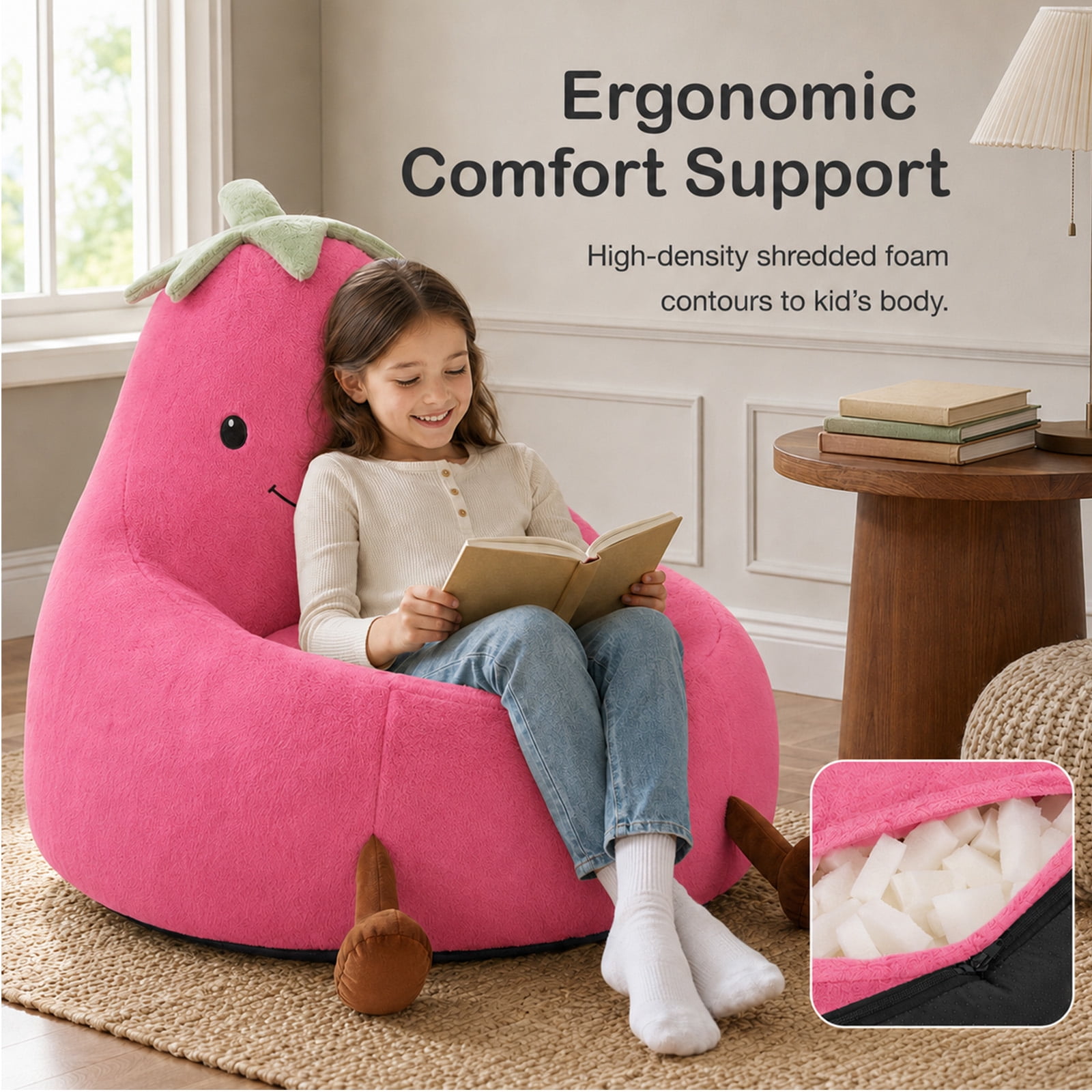 Alvantor Kids Bean Bag Chair, Stuffed Toddler Couch with Artificial Rabbit Fur Cover for Teens & Kids, Comfy Lazy Sofa Chair for Reader, Living Room, Bedroom