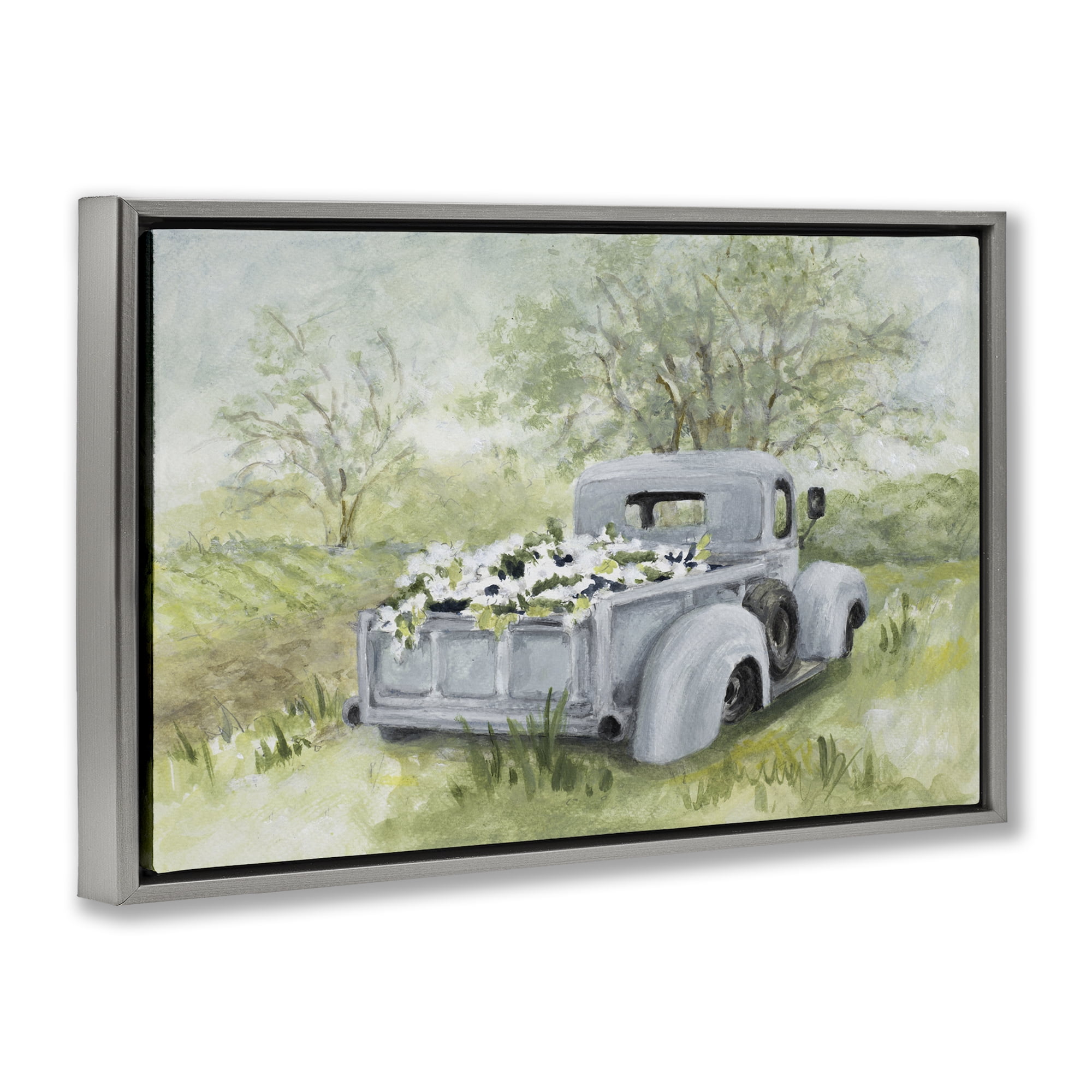 Stupell Industries Vintage Blue Truck Flower Sale Gray Framed Floater Canvas Wall Art, design by Lanie Loreth