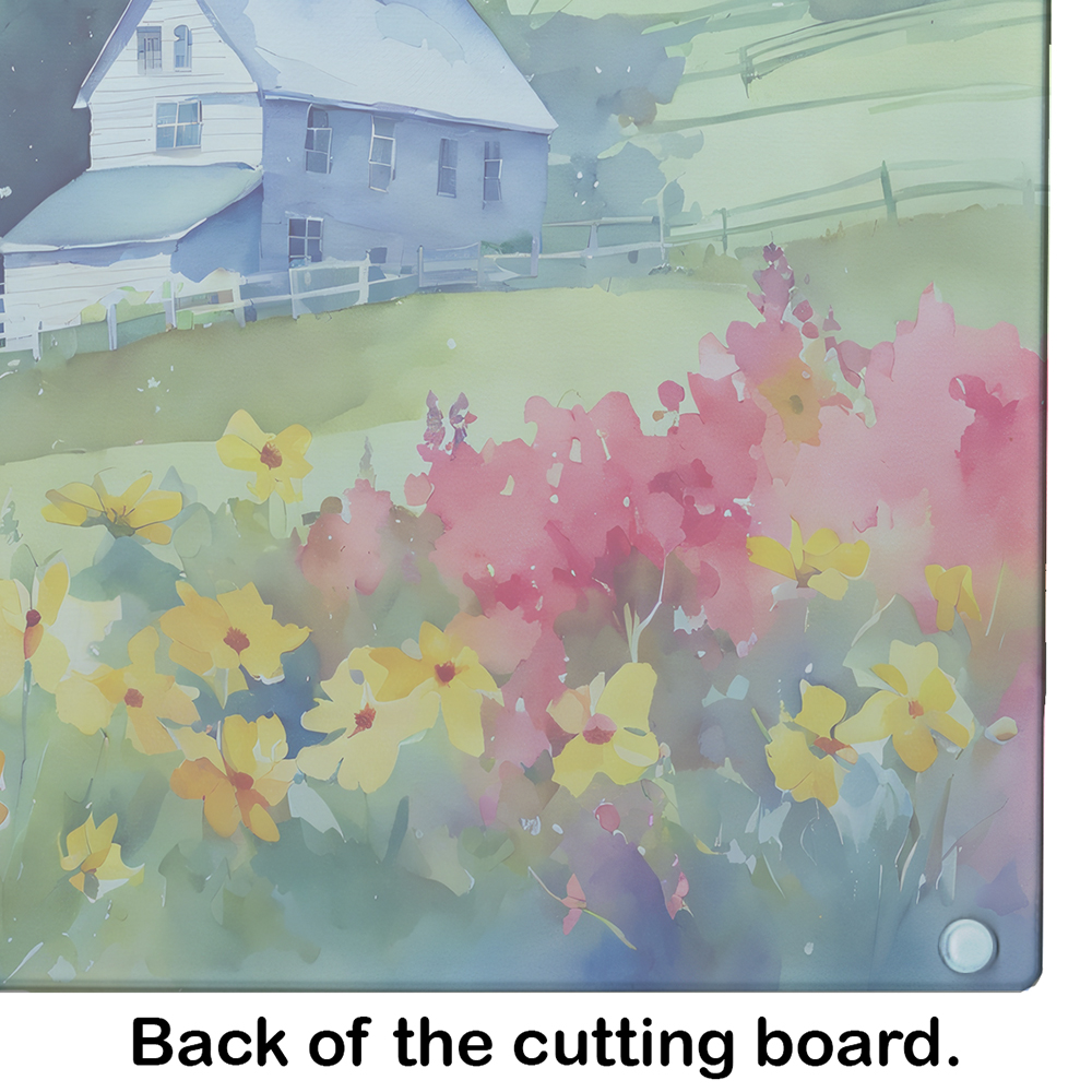 Massachusetts Mayflowers in Watercolor Glass Cutting Board Large 12 in x 15 in