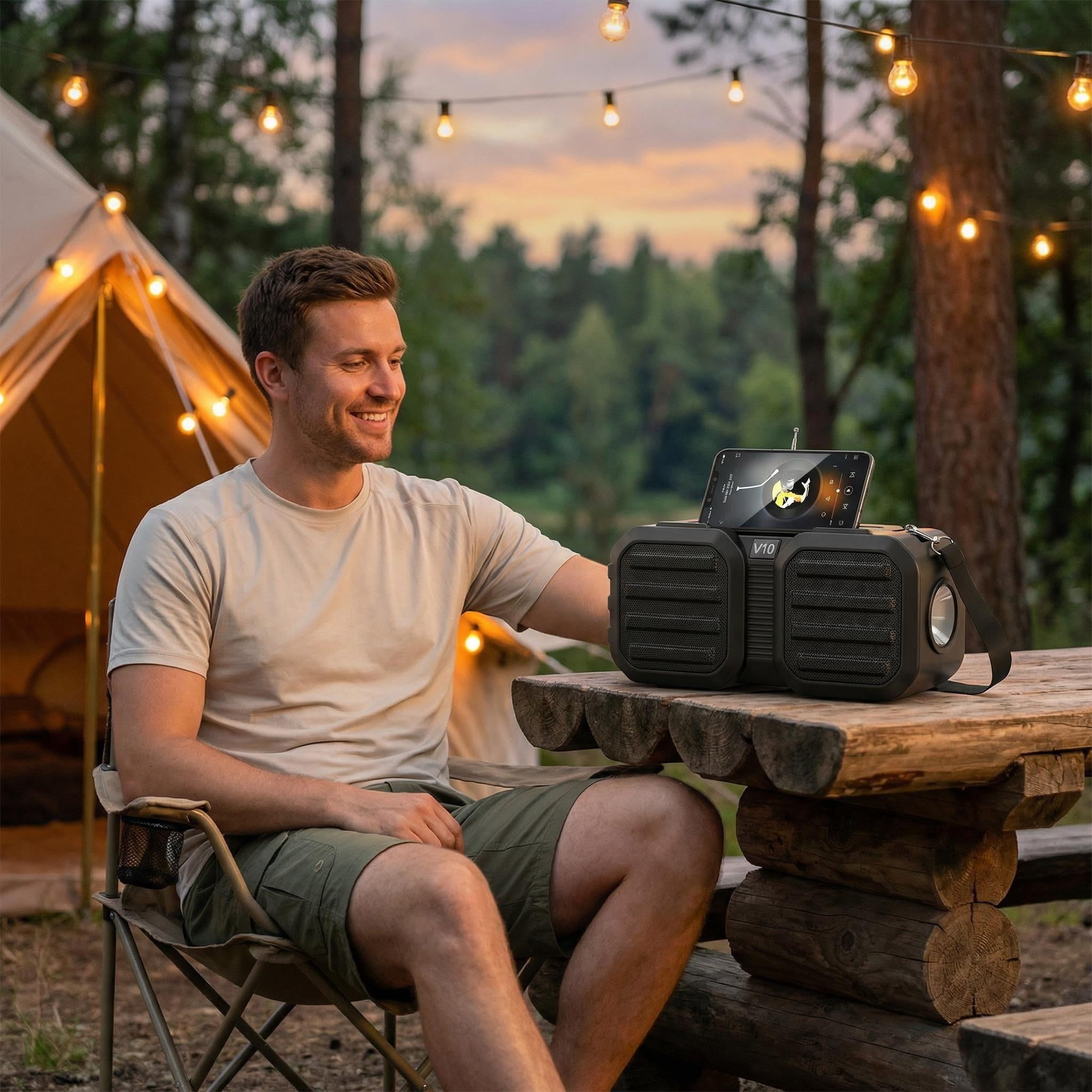 MiracDan Outdoor Speaker 80W Subwoofer Solar Charging With flashlight 24H Playtime IPX7 Waterproof Bluetooth 5.3 Portable for Camping Beach Black