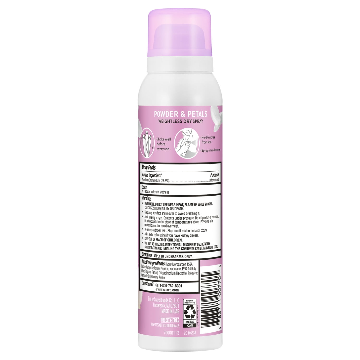Suave Powder & Petals Dry Spray Antiperspirant Deodorant, 48HR Invisible Protection, 3.8 OZ
