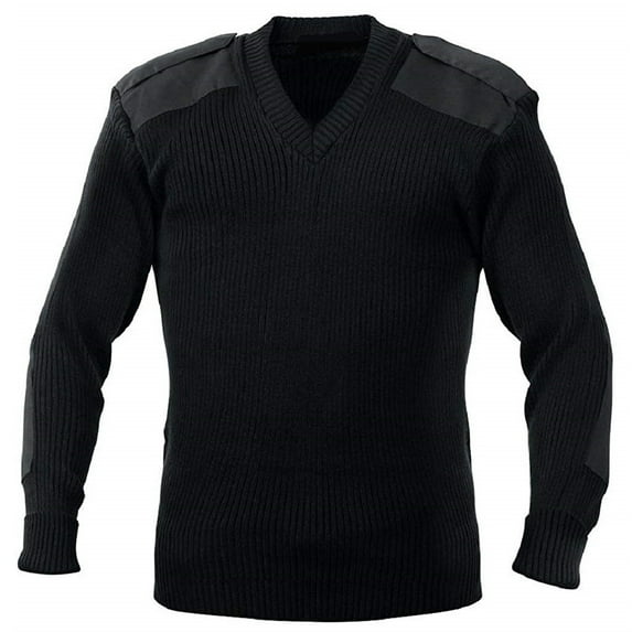 Acrylic Commando Sweater, V-Neck Sweater with Shoulder Epaulettes, MADE IN USA!
