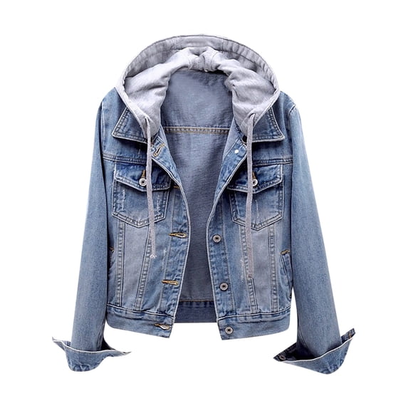 Uhndy Winter Jackets Coats for Women, Fashion Women Plus Velvet Long-sleeve Slim-fit Hooded Jacket Denim Blouse Coat Christmas Gifts for Women