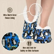 Women’s Fuzzy Slipper Socks with Grippers – Soft Microfiber Outer, Cozy Fleece Lined Indoor House Socks (Penguin, S/m)