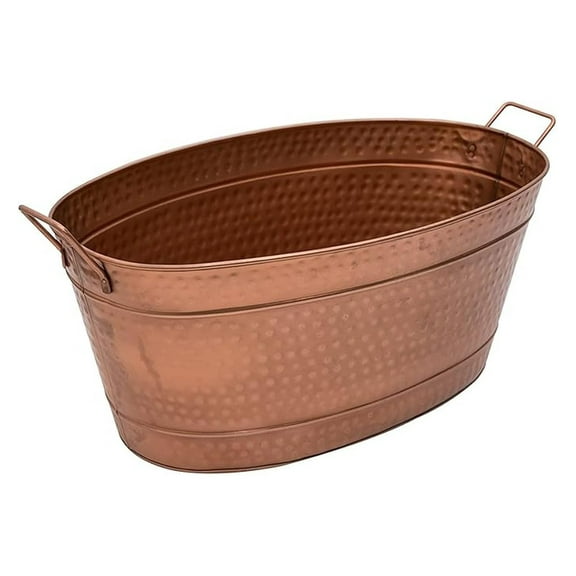 C-55C Large Oval Copper Plated Metal Tub Farmhouse Decor Beverage Cooler for Drinks Multipurpose Planter Bucket With Sturdy Handles Durable Design for Indoor Outdoor Patio and Events