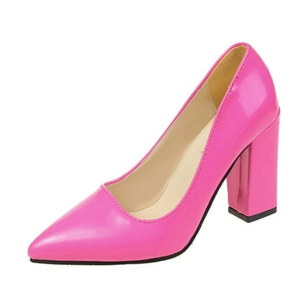 Womens Heeled Pumps Classic Pointed Toe Chunky High Heels Work Shoes Dress Pumps Comfortable Wedding Evening Party Shoes Hot Pink 37