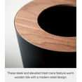 thumbnail image 3 of Yamazaki Home Trash Can - Two Styles, Walnut, Steel + Wood, Round, 1.85 gallons, 7 liters, Conceals Trash Liners, Lid, No Assembly, 3 of 6
