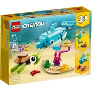 LEGO Creator 3 in 1 Dolphin and Turtle Toys for Kids, Transforms to Seahorse and Sea Snail or to Swimming Fish and Crab, Toy Sea Animal Figures Building Set for Kids 6 Plus Years Old, 31128