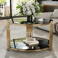 thumbnail image 4 of Harper & Bright Designs Round Black Mirror Coffee Table, Gold Center Table with Asymmetrical Metal and Circular Metal Drum Base, 4 of 20