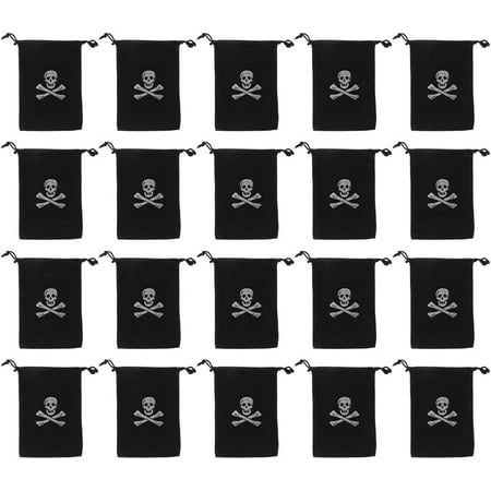 20Pcs Pirate Bags with Drawstring: 6.1 x 4.5 Inches Pirate Goodie Bags, Pirate Coin Bags Candy Pouches Wrapping Bags for Party