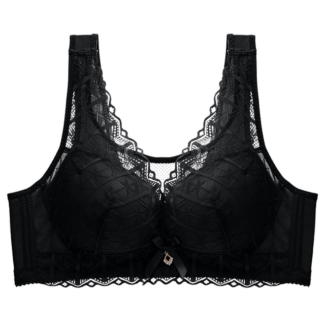 Virmaxy Soutien-Gorge Sans Fil pour Femmes Aguichant Grande Taille Mince en Dentelle Soutien-Gorge Rassemblant Sans Armature Confortable Fixe Ajustable Collection de Poitrine Coton Noir G