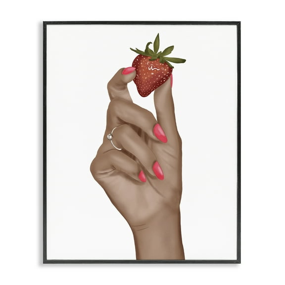 Stupell Industries Holding Juicy Strawberry People Painting Black Framed Art Print Wall Art, 11 x 14