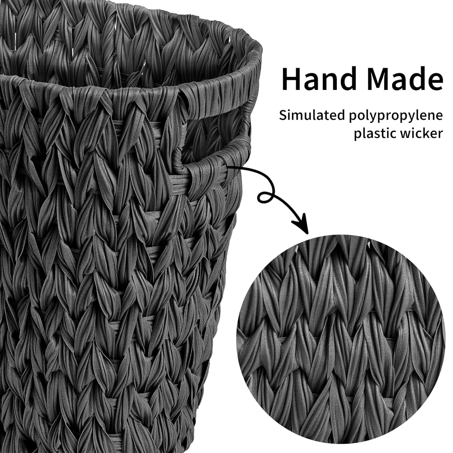 GRANNY SAYS Wicker Trash Can, Waterproof Bathroom Waste Basket, Handwoven Decorative Garbage Can, 19 Liters,/5 Gallons, Black