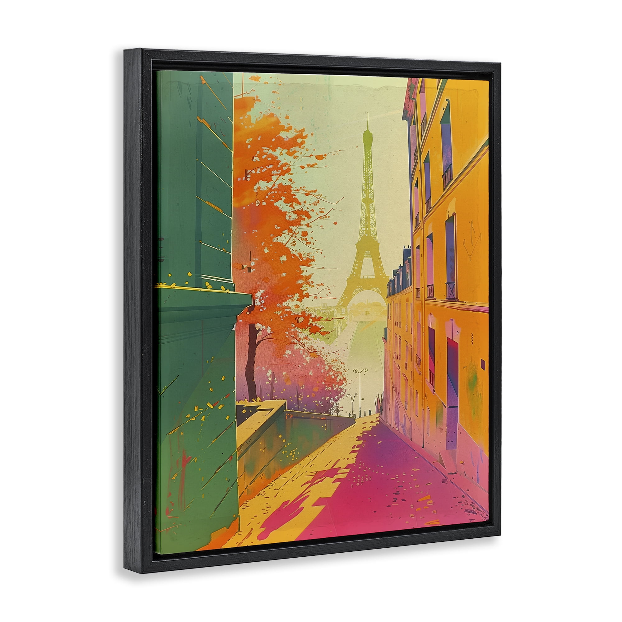 Stupell Industries Abstract Paris View Town & City Painting Black Floater Framed Art Print Wall Art, 17 x 21