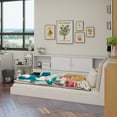 thumbnail image 2 of Wooden Twin Size L-shaped Daybed Floor Corner Bed with Storage Bookcase and Upholstered Headboard and USB Charging Ports for Limited Space, White, 2 of 14