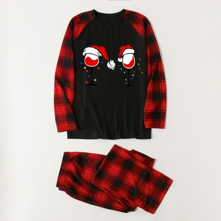 

EQWLJWE Parent-child Attire Christmas Suits Patchwork Plaid Printed Homewear Round Neck Long Sleeve Pajamas Two-piece Dad Sets Christmas Pajamas for Family Holiday Clearance
