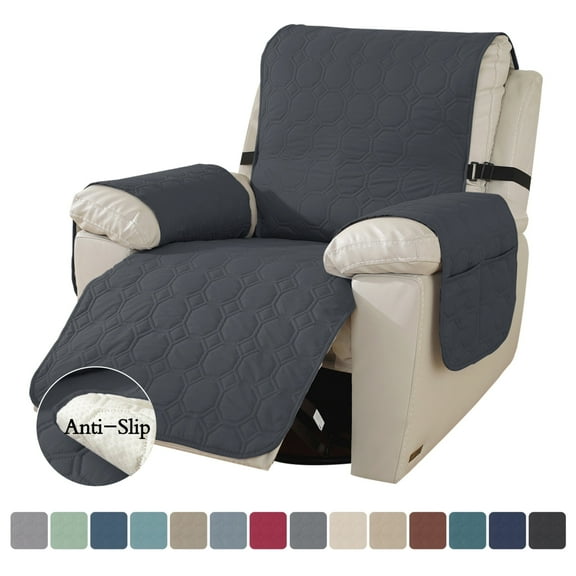 Lavish Cover 100% Waterproof Recliner Chair Cover, 1 Piece Non-Slip Recliner Chair Slipcovers, Washable Furniture Protector with Pockets & Elastic Straps for Kids Pets, 28 inch, Dark Gray