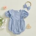thumbnail image 2 of YABCSAZ Baby Girls Rompers Ruffled Short Sleeve Button Onesie Bodysuits Summer Casual Tank Tops Bodysuit Soft Comfy Elastic Waist Jumpsuits Plaid Romper for Infant Baby Outfits Size 12 M, 2 of 4