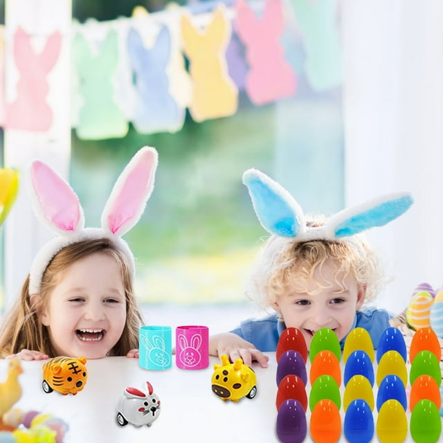 Princess Easter Eggs, Easter Egg Hunt Fillers Set with Mini Animal Cars, Stamps, Rings, and More – Perfect for Kids' Party Favors and Prizes, Easter Gifts for Boys and Girls(yellow)