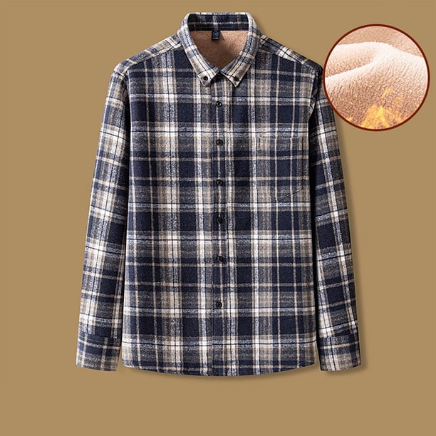 Blusa y camisa de manga larga con cuello vuelto para hombre, estilo informal, de talla grande, a la moda, con bolsillos de polar, con solapa y botones, de poliéster