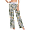thumbnail image 2 of Women's Long Sleep Pants Home Pants Sleep Pants Wide-Leg Pants Design Elastic Fabric Casual Pants S White Chrysanthemum Pattern, 2 of 7