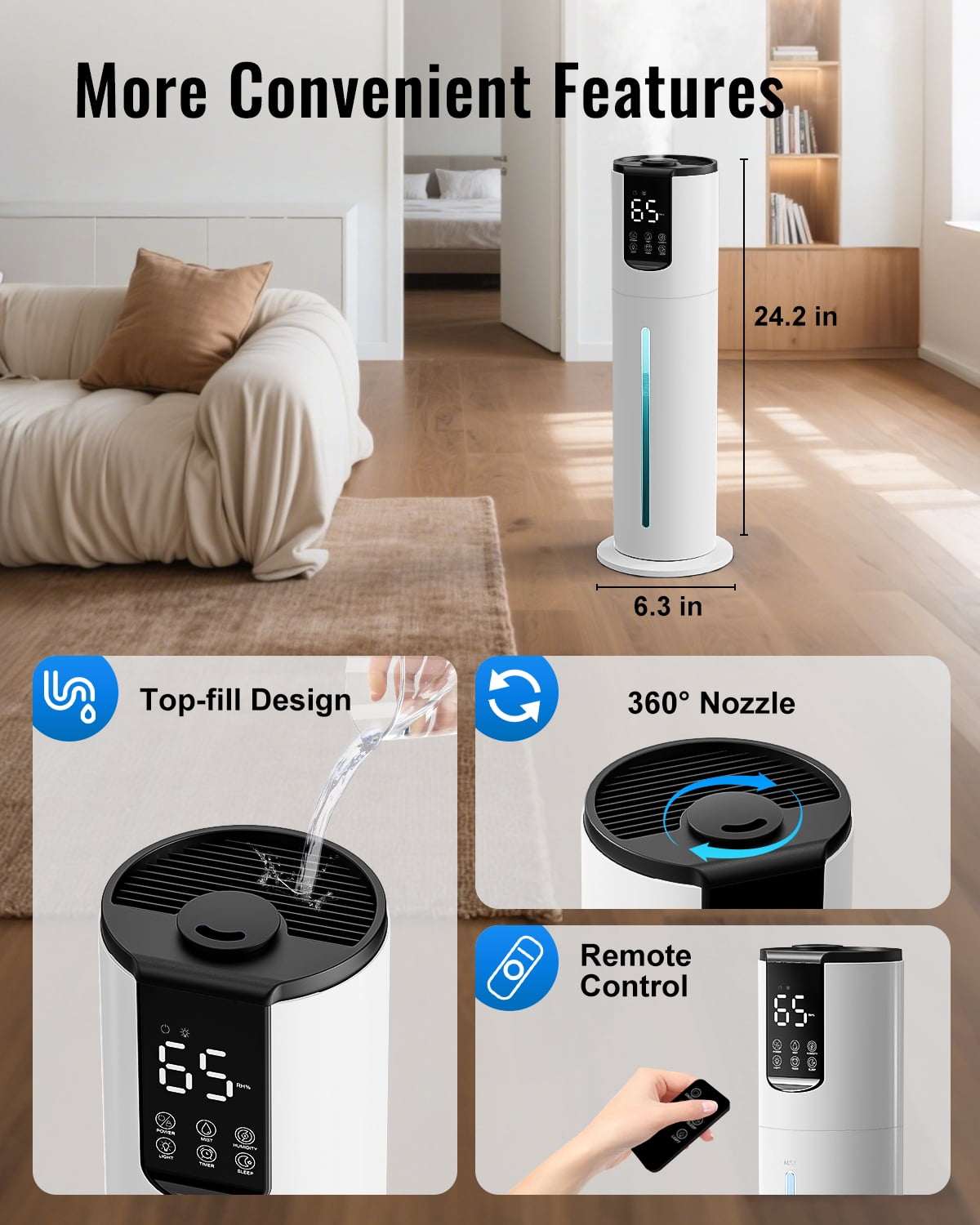 LACIDOLL Humidifiers for Large Room, 2.1Gal 8L Top Fill Humidifier with Essential Oils Tray, Easy to Clean Humidifier with Fully Washable Parts
