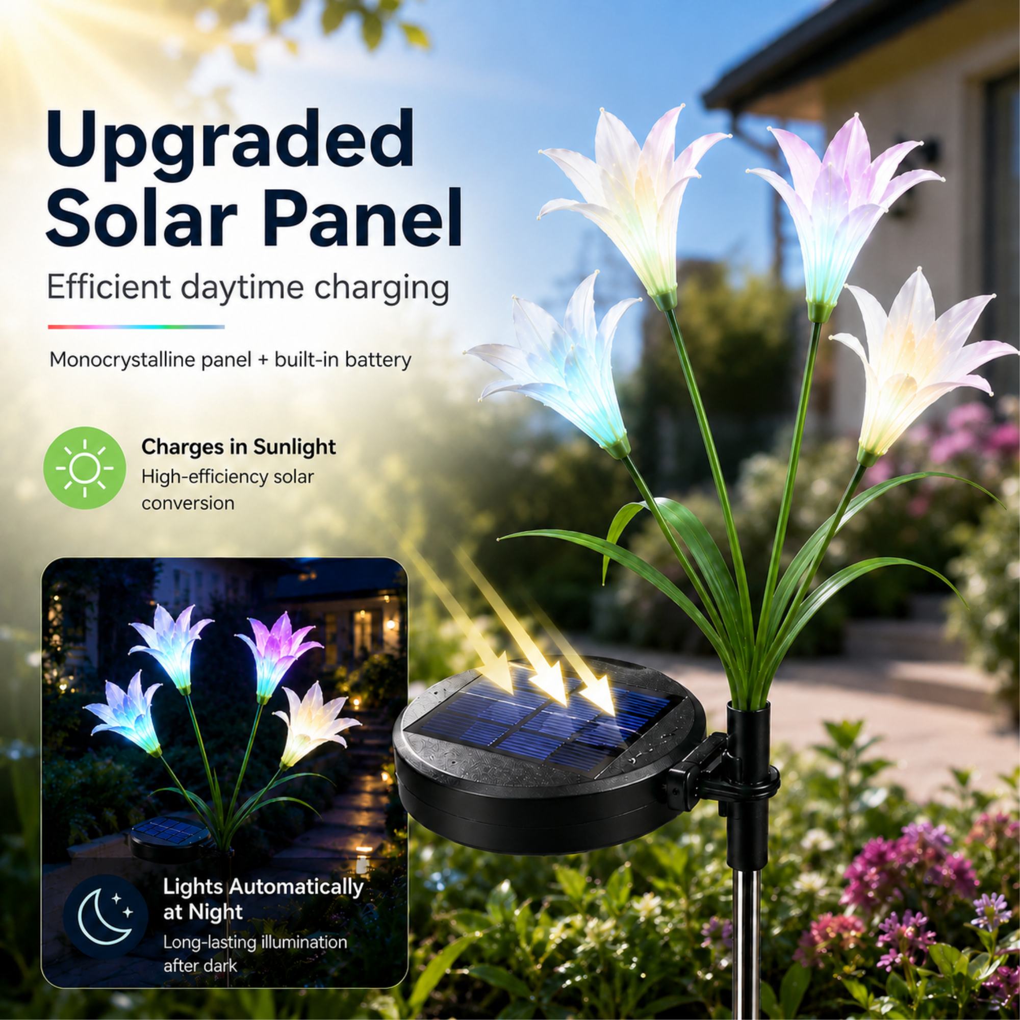 Rynpexz Solar Flower Lights, 2-Pack 8 Lily Stake Lights photo 3