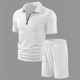 thumbnail image 5 of Riecok Big and Tall Short Sets 2 Piece Lounge Sets Collared Short Sleeve Zip Tops and Drawstring Shorts Loose Outfits White S, 5 of 8